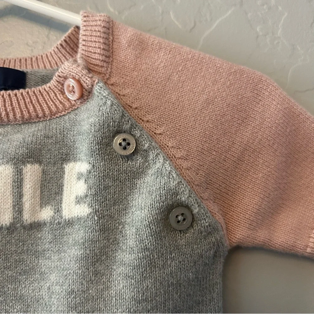 ⭐️Baby Gap gray pink and white smile sweater one piece outfit size newborn